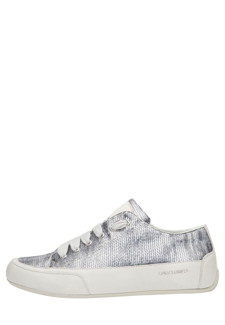 Hot Rock-Chic-Pailletten Turnschuhe Aus Poliertem Leder Und Pailletten Silber