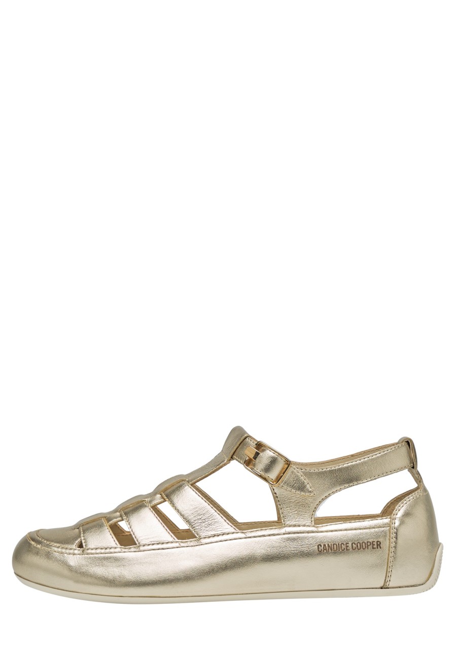 Online Rock T-Bar Ledersandalen Platin